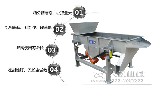 1016型直線振動篩特點(diǎn)：1，篩分精度高，處理量大。2，結(jié)構(gòu)簡單，耗能少，噪音低，3，篩網(wǎng)使用壽命長，密封性好無粉塵溢散。