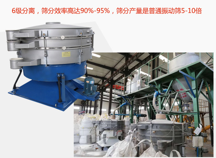 搖擺篩采用6級(jí)分離，篩分效率高達(dá)90%-95%，篩分產(chǎn)量是普通振動(dòng)篩5-10倍