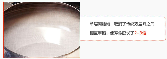 單層網(wǎng)結(jié)構(gòu)，取消了傳統(tǒng)雙層網(wǎng)之間相互摩擦，使壽命延長了2~3倍