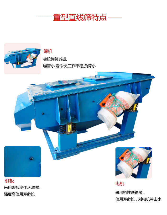 重型直線篩：篩機(jī)，側(cè)板，電機(jī)展示圖