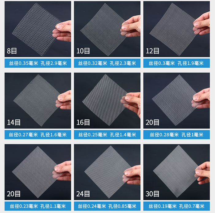 8目-30目金屬絲編織網(wǎng)對(duì)應(yīng)的絲徑，孔徑圖片展示