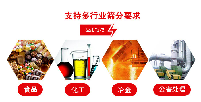 旋振篩適用的行業(yè)：食品行業(yè)，化工行業(yè)，冶金行業(yè)，公害處理等。
